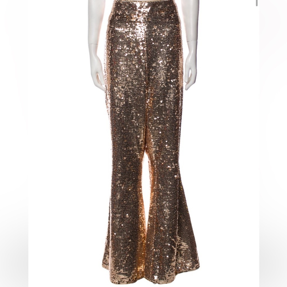Karen Millen NWT sequin high waisted flared gold pants with tags US 12/ UK 16